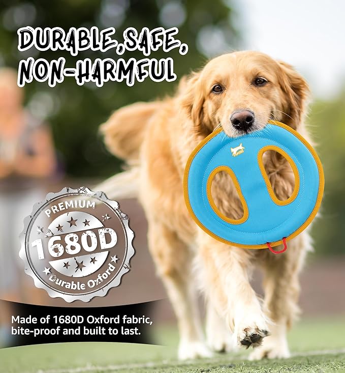 Dog Flying Disc Dog Flyer Toy for Fetch, Durable Nylon 9.5" Diameter with Soft and Thick Edges, Gentle on Teeth & Gums, Lightweight & Water Floating, Outdoor Play for All Breeds (C-Blue/Orange)