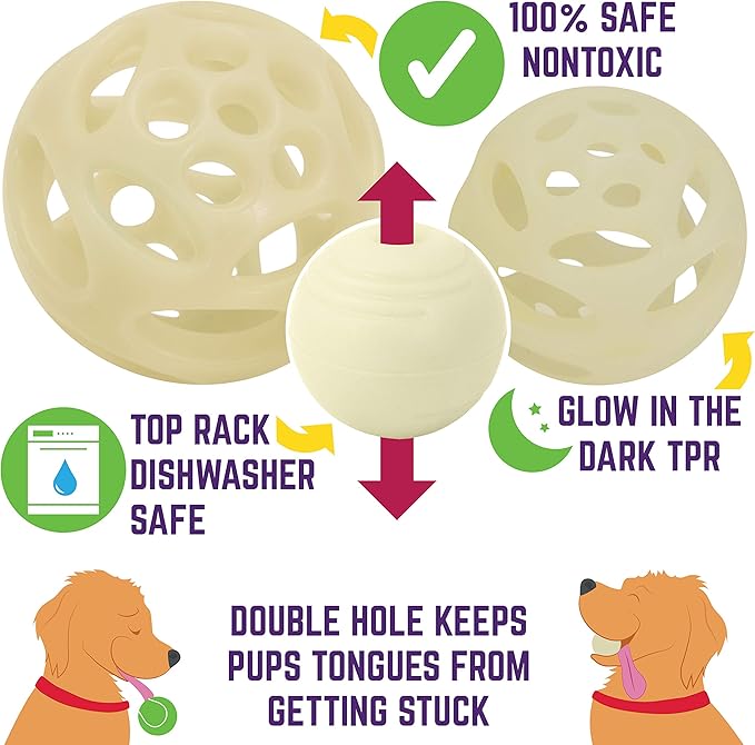 Chew King by Mammoth Set of 4 Glowing Fetch Balls, Dog Ball Toys Combo, Durable Bouncy Interactive Toy for Pets, Lightweight