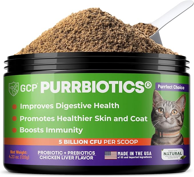 Guardian’s Choice Purrbiotics, Cat Probiotic Powder for Digestive & Immune Support, 5 Billion CFU with Prebiotics & Fiber, Shelf-Stable Probiotics for Cats, Chicken Flavor Cat Probiotics, 120 Servings