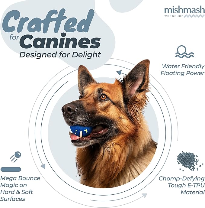 MISHMASH Vision Dog Ball Made with Premium Bite-Proof ETPU, Aggressive Chewers Waterproof Bouncy Interactive Dog Toy, Durable Tennis Ball for Medium to Large Breeds/Dogs/Puppies, (2 Pack)
