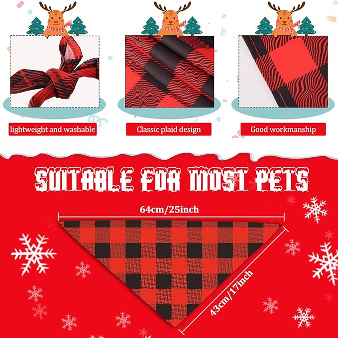 Sanwuta 50 Pieces Christmas Dog Bandanas Bulk, Classic Plaid Dog Bandanas, Triangle Scarf Plaid Kerchief for Small to Large Puppy Pet Cats(25.6 x 17.7 x 17.7 Inch)