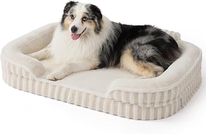 LE SURE Cute L-Plus Dog Beds, Orthopedic Waterproof Large Pet Bed with Sides, High Back Non-Slip Bottom and Egg-Crate Foam Dog Couch Sofa with Washable Removable Cover, Beige