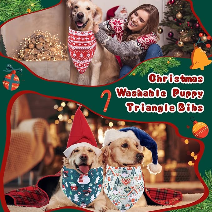 200PCS Christmas Dog Bandanas Bulk Xmas Pet Costume Christmas Patterns Dog Outfit Holiday Washable Scarf Pets Triangle Head Scarves Bandanas Puppy Bibs for Girl and Boy