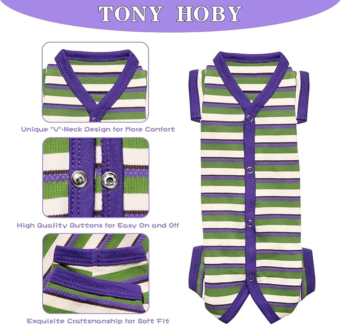 TONY HOBY Dog Pajamas, Knitted Dog Jumpsuit Shirt in Cold Weather, Dogs Surgical Recovery Suit for Small Medium Dogs (Purple&Green, Boy, S)