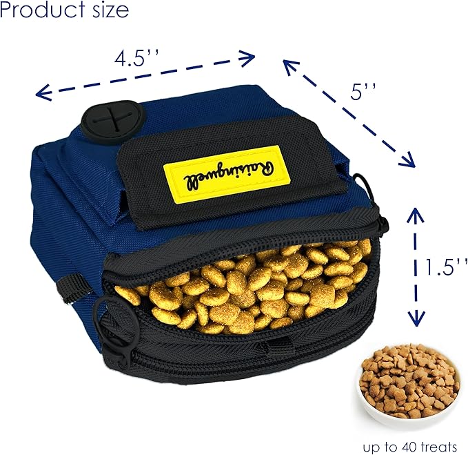 Dog Treat Pouch for Pet Walking and Training with Clicker, Poop Bags and Three Bags Design Small Fanny Zipper Pack Holder for Puppy Snack Dispenser Kit for Leash and Outdoor Use (Orange)