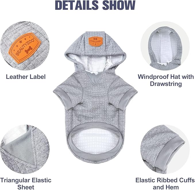 BEAUTYZOO Dog Sweaters for Large Dogs Girls Boys, Warm Winter Dog Hoodie Sweatshirt with Pocket & Leash Hole,Soft Waffle-Like Laminated Cotton Pet Clothes for Big Breeds Indoor Outdoor Cold Weather