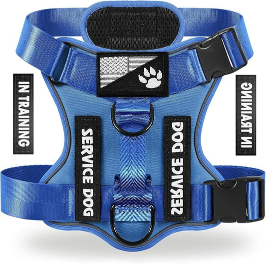 Demigreat Service Dog Harness, Reflective Dog Vest Harness with 5 PCS Patches, Adjustable Soft Oxford Pet Harness, Inner Layer Mesh, Easy to Control for Small Medium Large Dogs
