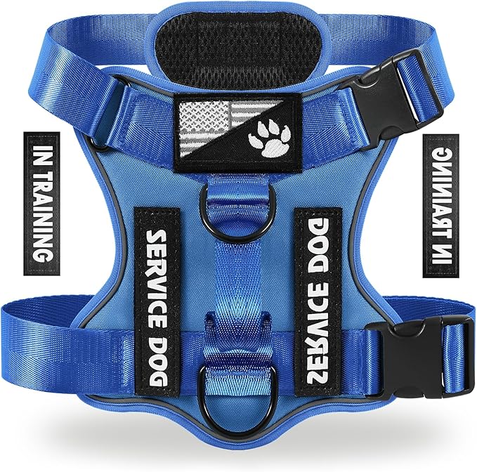 Demigreat Service Dog Harness, Reflective Dog Vest Harness with 5 PCS Patches, Adjustable Soft Oxford Pet Harness, Inner Layer Mesh, Easy to Control for Small Medium Large Dogs