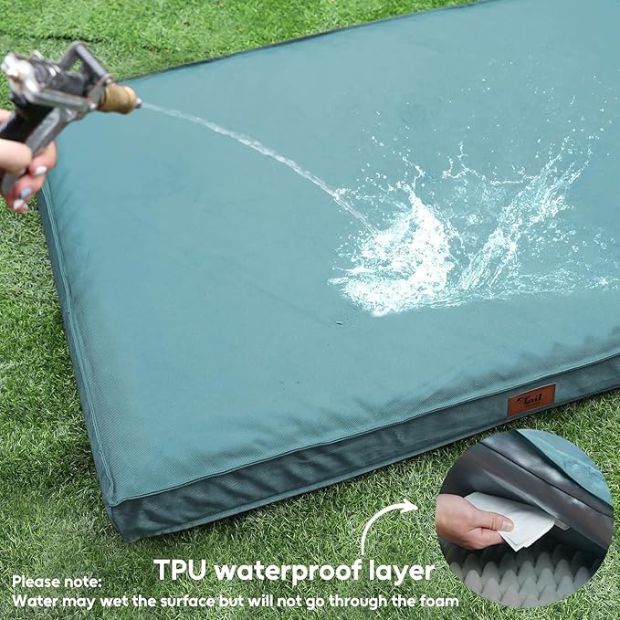 Outdoor Extra Large Dog Bed, Jumbo Waterproof Dog Bed for Large Dogs, Orthopedic Egg Foam Pet Bed Mat with Removable Oxford Cooling Cover, Light Blue