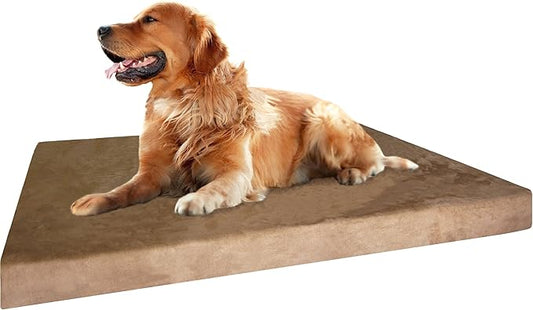 XL Durable Waterproof Dog Bed with Orthopedic Gel Cooling Memory Foam Pad for Medium to Large Pet, Microsuede in Brown Color, 40"X35"X4"