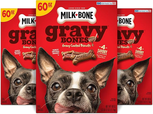 Milk-Bone Gravy Bones Dog Treats with 4 Savory Meat Flavors Coated in Gravy, 60 Ounce (Pack of 3)
