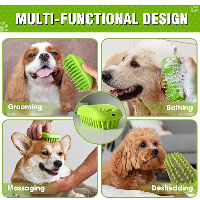 Dog Shampoo Brush & Dog Shower Brush, Upgraded Pet Grooming Bath Brush with Soft Silicone Bristles, Adjustable Handle Massage Comb for Long & Short Hair Dogs and Cats