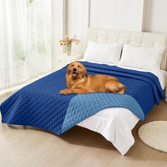Smiry Waterproof Dog Blanket, Reversible Dog Bed Cover Pet Blanket, Soft Pet Couch Covers for Sofa Washable, Bed Couch Sofa Furniture Protector for Puppy Cat Kids (82"x82", Navy/Blue)