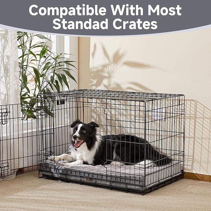 OhGeni Orthopedic Waterproof & Machine Washable Dog Bed for Medium Large Pets, Suitable for Crates, Cat Mat with 25D Egg Crate Foam, Non-Slip Bottom & Removable Cover, 35 Inches(Gray)