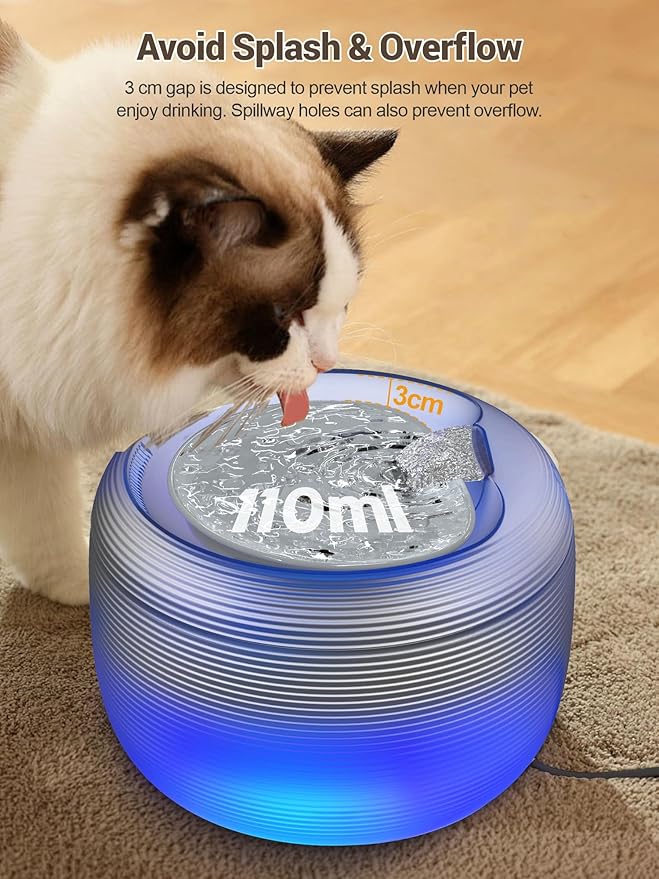 SIBAYS Cat Water Fountain, 118oz/3.5L Large Capacity Cat Fountain for Drinking with LED Light & Water Shortage Reminder, Plastic Automatic Dog Water Bowl Dispenser, Easy to Clean(FS75)
