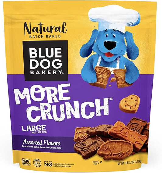Blue Dog Bakery More Crunch Biscuits Value Size | Large, Bacon, Chicken, Cheese, Peanut Butter | Natural Healthy Dog Treats - 43.2 oz (Pack of 1)