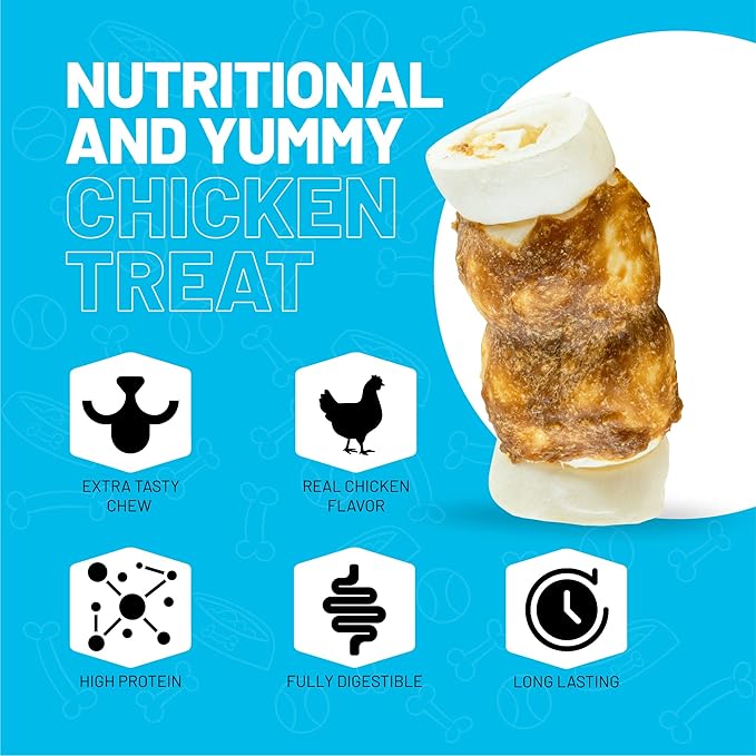 Sitka Farms Beef Cheek ROLL Chicken 5-6 Inch (4 Count) Extra Thick Dog Chew Bones No Rawhide Sourced from Free Range Grass Fed/Healthy Teeth and Gums for Small Medium and Large Dogs