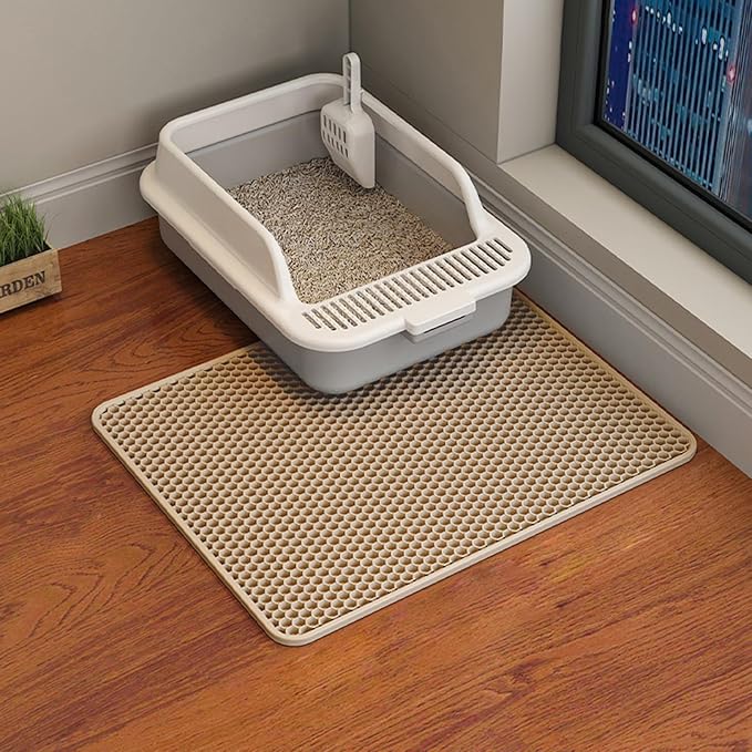 Cat Litter Mat Cat Litter Trapping Mat, 20 x 16 inch Honeycomb Double Layer Design, Urine and Water Proof Material, Scatter Control, Less Waste, Easier to Clean, Washable yellow