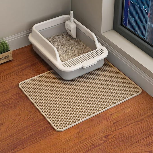 Cat Litter Mat Cat Litter Trapping Mat, 18 x 12 inch Honeycomb Double Layer Design, Urine and Water Proof Material, Scatter Control, Less Waste, Easier to Clean, Washable yellow
