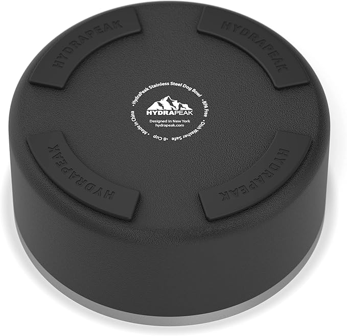 Hydrapeak Dog Bowl; Non Slip Stainless Steel; Water and Food Dish; Large Sized and Small Dogs; 32oz 64oz; Multiple Sizes | 8 Cup | Black