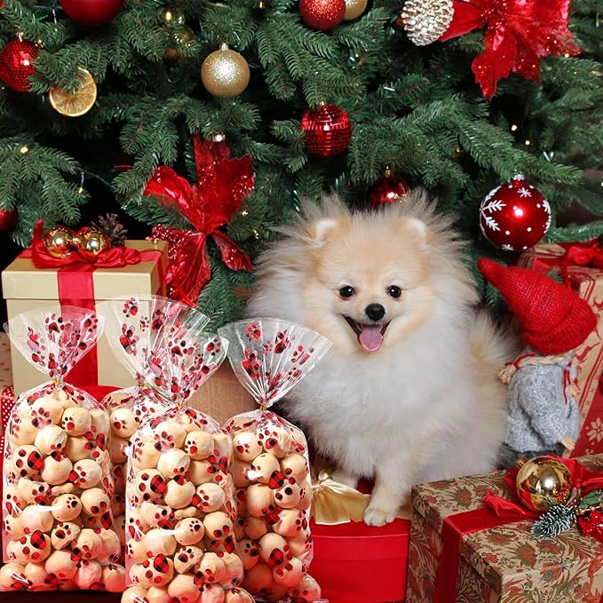 Blulu 100 Pieces Dog Treat Bags Puppy Party Favor Pet Paw Cone Cellophane Bags Candy Heat SealableDog Paw Gift with 100 Pieces Silver Twist Ties for Pet Cat Treat Party Favor(Red and Black)