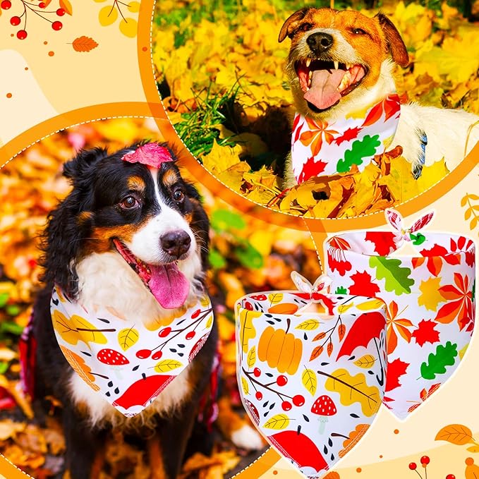 100 Pcs Fall Dog Bandanas Bulk Autumn Thanksgiving Day Dog Bandanas Adjustable Pumpkin Maple Leaves Pattern Pet Bibs Triangle Fall Thanksgiving Scarf Costume for Small Medium Pet Puppy