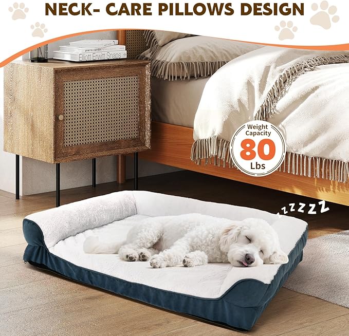 Dog Bed Medium to Large Dogs - Waterproof Couch with Removable Washable Cover and Egg Crate Foam Comfort Cage Beds Zipper Non-Slip Bottom Pad Bite-Proof