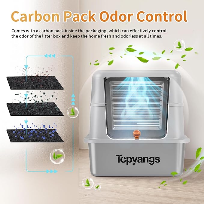 Stainless Steel Litter Box with Lid, 135° Flip-Top Design Metal Enclosed Litter Box for Big Cat, Breeze Litter Box System with Anti-Leakage High Sides, Large Cat Lovers Gifts（Gray）