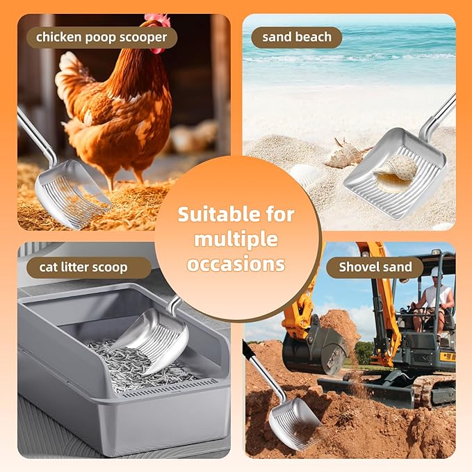 Metal Cat Litter Scoop - 32in Metal Deep Shovel - Removable Stainless Steel - No Bending Back Heavy Duty Cat Litter Scoop - Non-Stick Long Handle Cat Litter Scooper