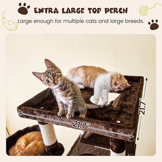 MWPO 74.8 inches Large Cat Tree with Sisal-Covered Scratching Posts & Condo, Tall Cat Tower Entertainment Playground Furniture for Cats & Kittens - Multiple Colors (Brown)