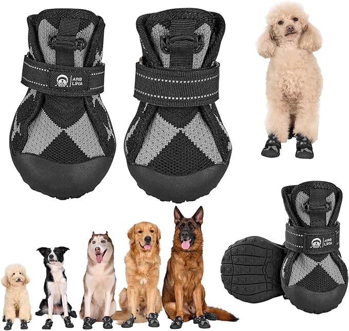 Dog Shoes for Large Medium Small Size Dogs, Breathable Dog Boots&Paw Protectors for Summer Hot Pavement Winter Snow, Waterproof Anti Slip Dog Booties for Outdoor Walking Hiking Hardwood Floor