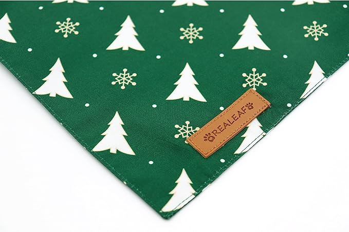 Realeaf Christmas Dog Bandanas 2 Pack, Christmas Tree and Santa Claus Dog Scarf for Boy and Girl, Premium Durable Fabric, Holiday Bandana for Small Medium Large and Extra Large Dogs (X-Large)