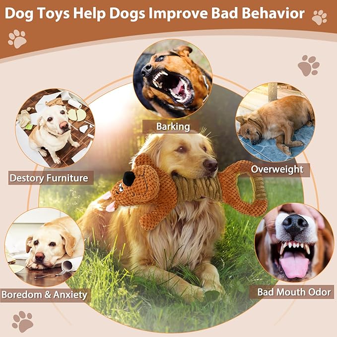 Squeak Plush Dog Toys Interactive Tug of War Puppy Toys with Crinkle Paper, Large Dog Chew Toy Pull Pet Toy for Small, Medium and Large Dogs