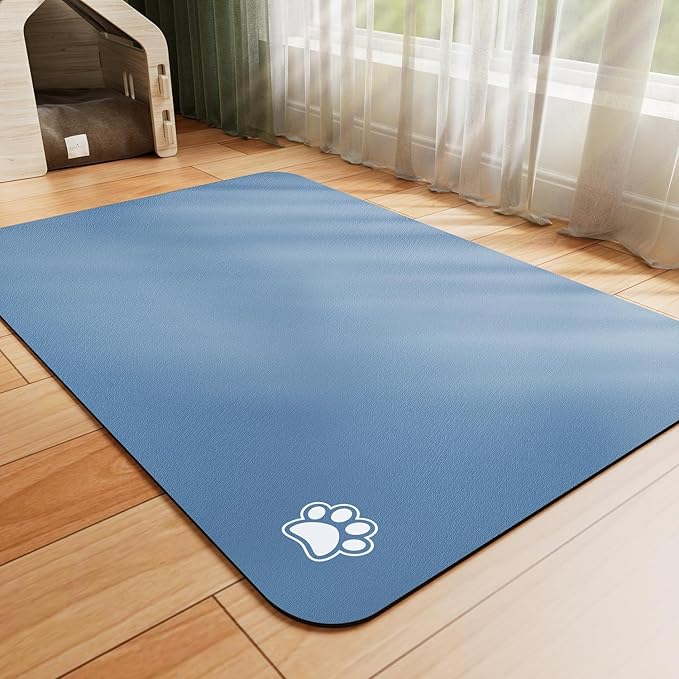 Pet Feeding Mat - Absorbent Dog Mat for Food and Water, No Stains Cat Bowl Mat, Easy to Clean Pet Placemats, Quick Dry Dog Water Dispenser Mat for Messy Drinkers | Paw Blue 16"x 24"