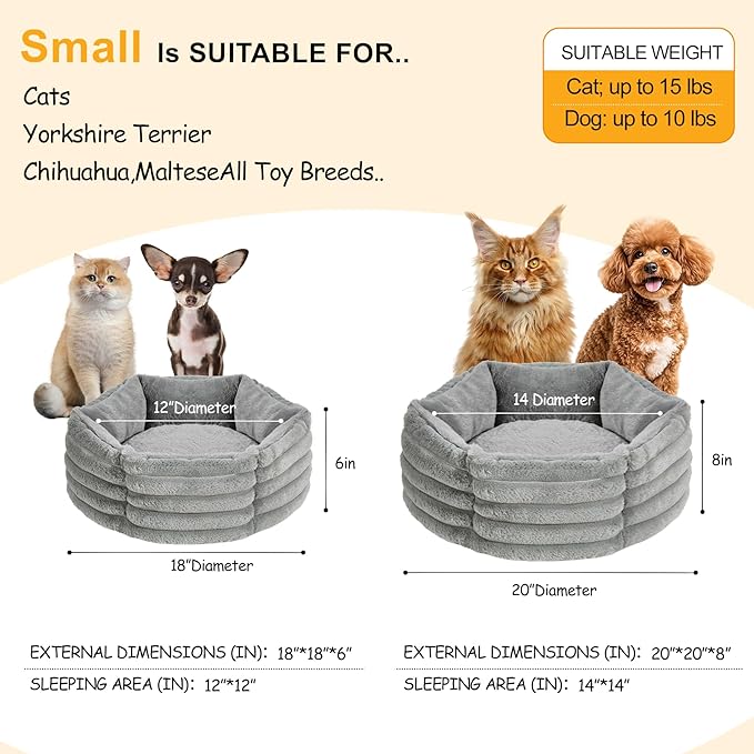 Small Dog Bed for Small Dogs, Cat Beds for Indoor Cats, Pet Bed for Puppy and Kitty, Extra Soft & Machine Washable with Anti-Slip & Water-Resistant Oxford Bottom, Grey, 20 inches