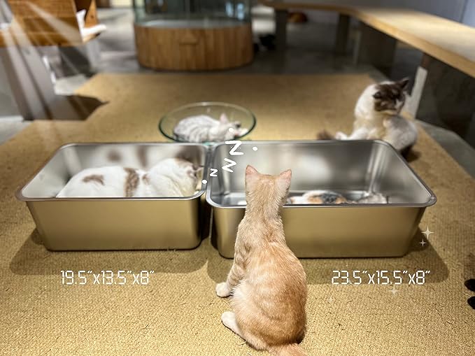 IKITCHEN Stainless Steel Cat Litter Box, Large Metal Litter Box for Cats, Never Absorbs Odors,Stain Free, Rustproof, Non Stick Smooth Surface, Anti-Slip Rubber Bottom, 23.5" L x 15.5" W x 8" H