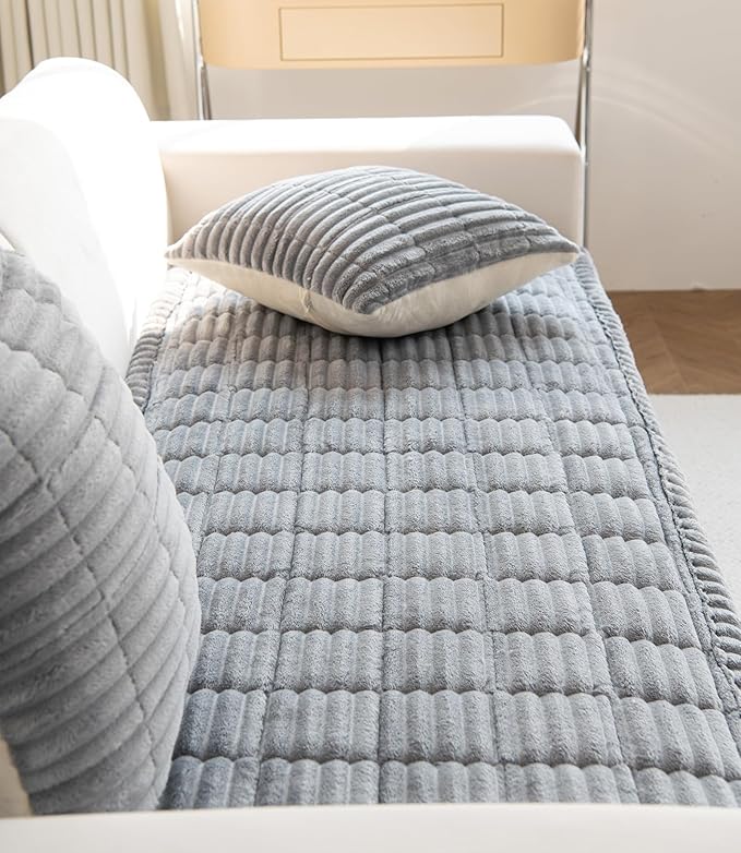 Faux Fur Plush Dog Couch Cover 3D Stripe Fuzzy Sofa Cover Non-Slip Fluffy Dog Bed Cover Pet Blanket Sofa Couch Furniture Protector for Puppy Large Dog Cat (Light Grey,24"x35")