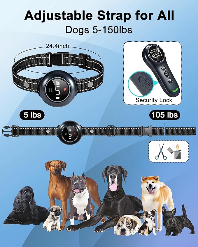 2-in-1 Dog Shock Collar & Dog Bark Collar - Rechargeable Dog Training Collar with Remote Control for 5-150 lbs, Dog Collars 5 Sensitivity Levels, IP67 Waterproof for Large Medium Small Dogs