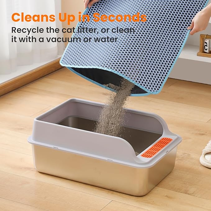 Cat Litter Mat, 24x18 Inches Large Double Layer Honeycomb Cat Litter Trapping Mat, Non Slip Waterproof Urine Proof Cat Litter Box Mat for Floor, Kitty Litter Rug, Cat Supplies, Blue