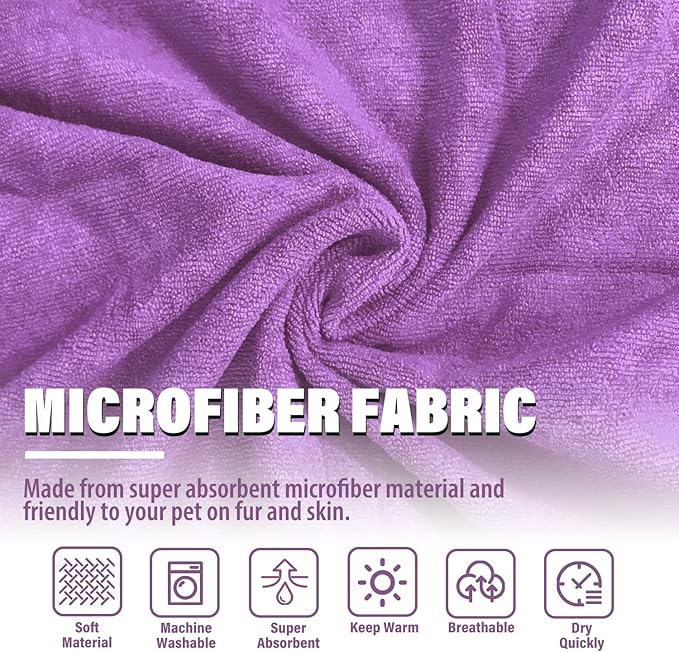Dog Robe - Fast Drying Towel - Microfiber Super Absorbent Pet Bathrobe, Adjustable Collar & Belly Strap (Purple, X-Large)