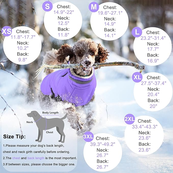 Dogcheer Dog Coat with Harness, Waterproof Dog Jacket Adjustable Winter Coat with Zipper, Christmas Puppy Snow Jacket Fleece Sweater for Small Medium Large Dogs - Taro Purple XS