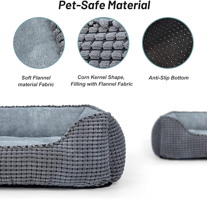 MIXJOY Dog Beds for Medium Dogs Washable, Rectangle Pet Bed Medium Size Dog, Orthopedic Sleeping Pet Sofa Bed, Soft Calming Cat Beds for Indoor Cats, Anti-Slip Bottom with Multiple Size (25'', Grey)