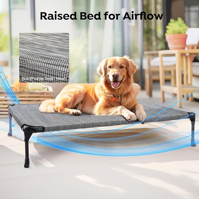 Veehoo Cooling Elevated Dog Bed Add Removable Waterproof Bolster Cushion Mat, Raised Pet Cot with Breathable Teslin Mesh, No-Slip Feet, Dog Sofa Bed for Indoor Outdoor, Medium, Black Silver