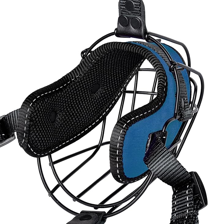 OOPSDOGGY Metal Dog Muzzle for Large Dog, Adjustable Brethable Wire Basket for Rottweiler to Prevent Biting Chewing (Blue, Rottweiler)