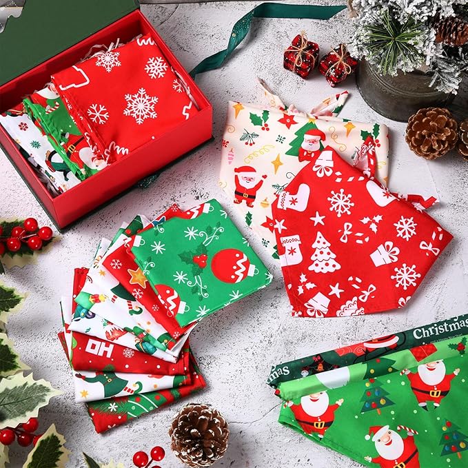 Abbylike 200 Pieces Christmas Dog Bandanas Bulk Xmas Dog Bandanas for Dogs Dog Kerchief Set Bibs Triangle Dog Scarf for Pet Christmas Costume Accessories Decoration
