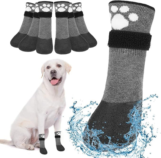 BEAUTYZOO Anti Slip Dog Boots & Paw Protectors for Hot Pavement to Prevent Licking,Waterproof Dog Shoes for Small Medium Large Senior Dogs,6 PCS Grip Socks Rain Booties for Dogs Paws Outdoor Walking