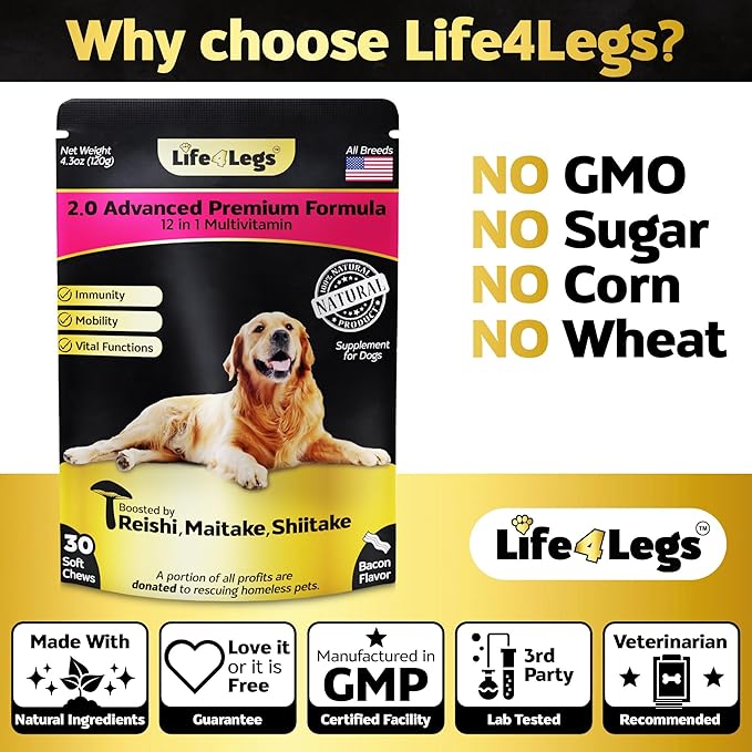 Soft Chews Dog Vitamins & Supplements - Dog Multivitamin - Hemp Oil Glucosamine Chondroitin Hip and Joint Support Health, Skin & Coat, Digestion & Immune Booster, Heart, Probiotics