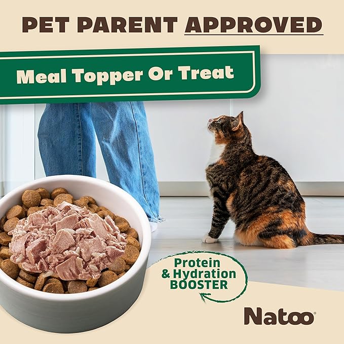 NATOO Cat Food Topper for Picky Eaters, Healthy Soft Kitty Treat (Tuna & Brown Rice in Broth), Wet Cat Meal with Gravy, High Protein, Limited Ingredient Adult & Kitten Food, 2.4 oz (Case of 20)