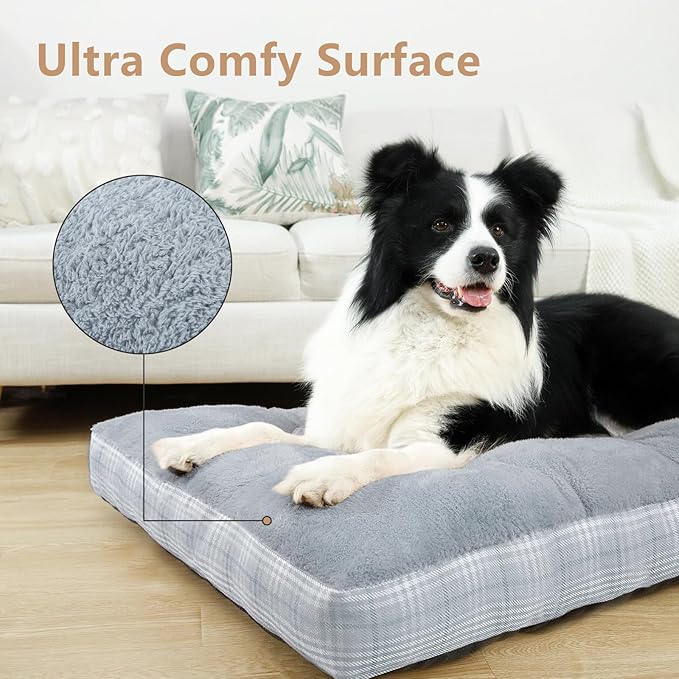 MIHIKK Washable L Dog Bed for Large Dogs with Anti-Slip Bottom, Premium Foam Pet Pad for Crate for Large Medium Small Sized Puppies, 35" x 23" Gray