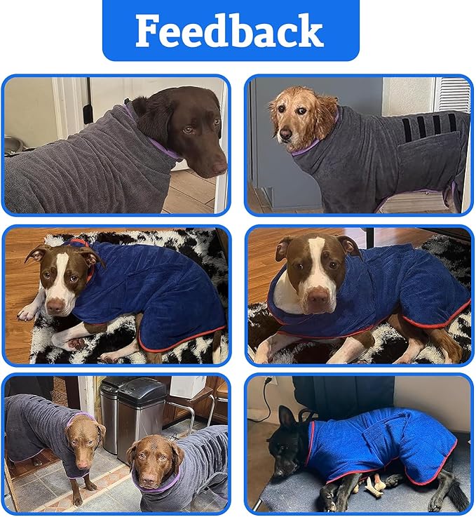 Dog Robe - Fast Drying Towel - Microfiber Super Absorbent Pet Bathrobe, Adjustable Collar & Belly Strap (Purple, Large)